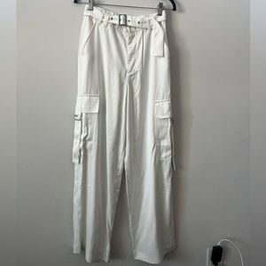 ZARA White Satin Cargo Pants
